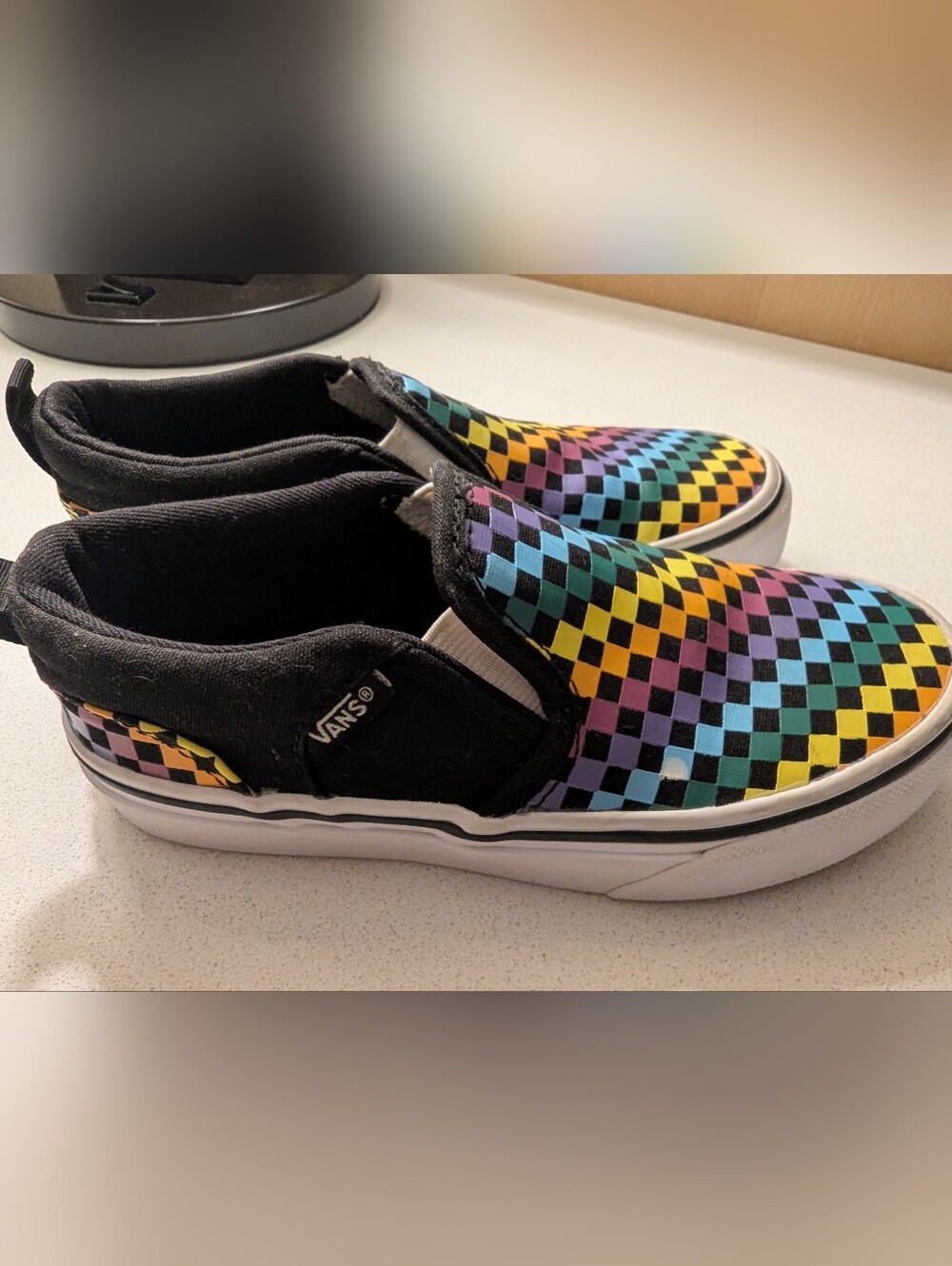 VANS Asher Slip On Shoe Rainbow Mini Check Canvas Sneakers Kids Size 13 Like New - Picture 7 of 12